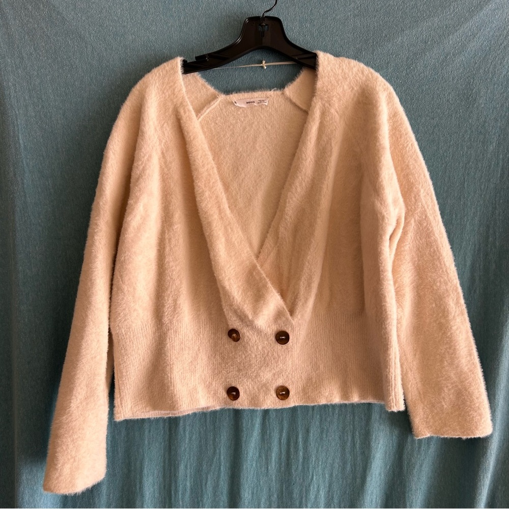 MNG Cream Fuzzy Cardigan